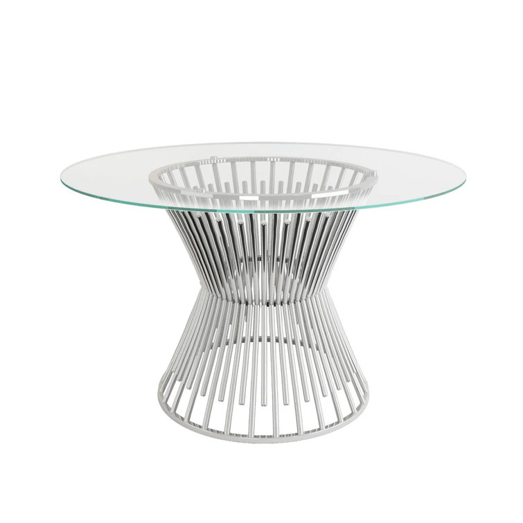 Orren Ellis Jacquemin Round Glass Top Metal Base Dining Table Wayfair
